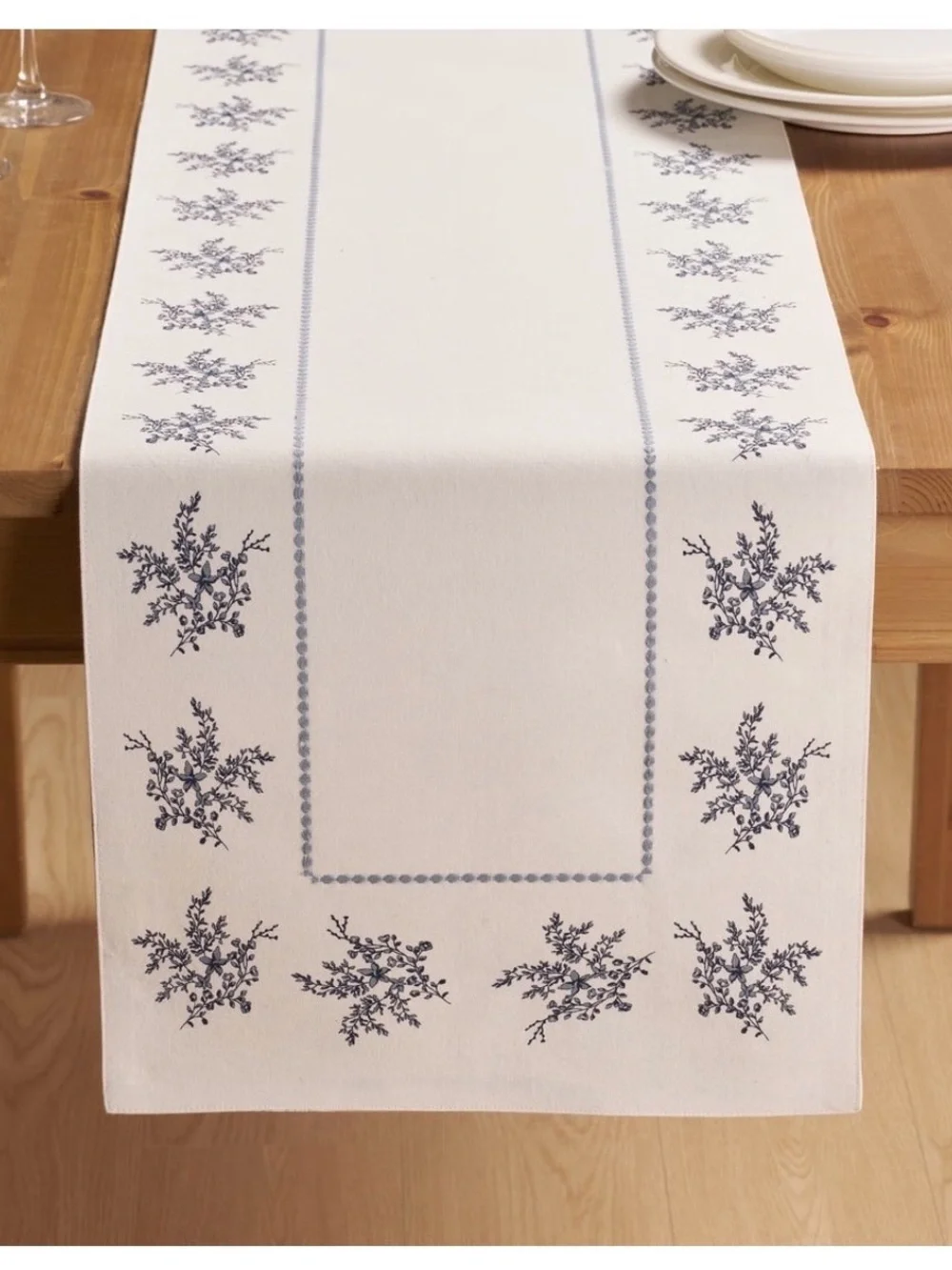 Floral Cotton Reversible Table Runner Blue and White 14 × 90-inch My Texas House